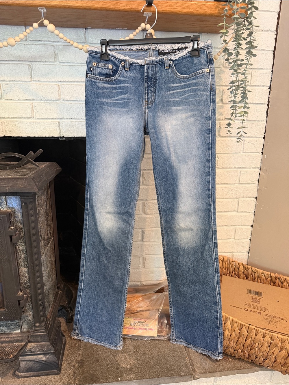 Vintage Y2K Express Low Rise Boot Cut Raw Edge Waist Jeans | Size 3/4L